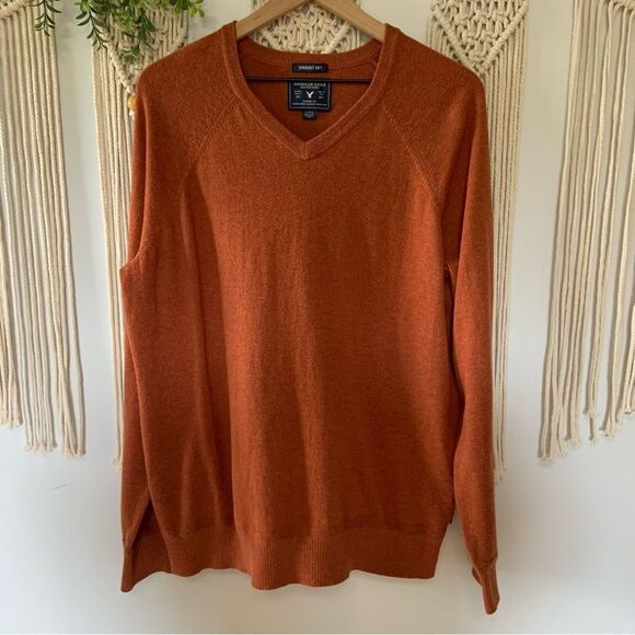 AMERICAN EAGLE Men’s Seriously Soft Classic Fit Orange V-Neck Sweater Size XL - Picture 1 of 10